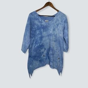 Cottonseed Casual Wear Fish Art Top in dip dyed‎ blue Women's Size XS Small